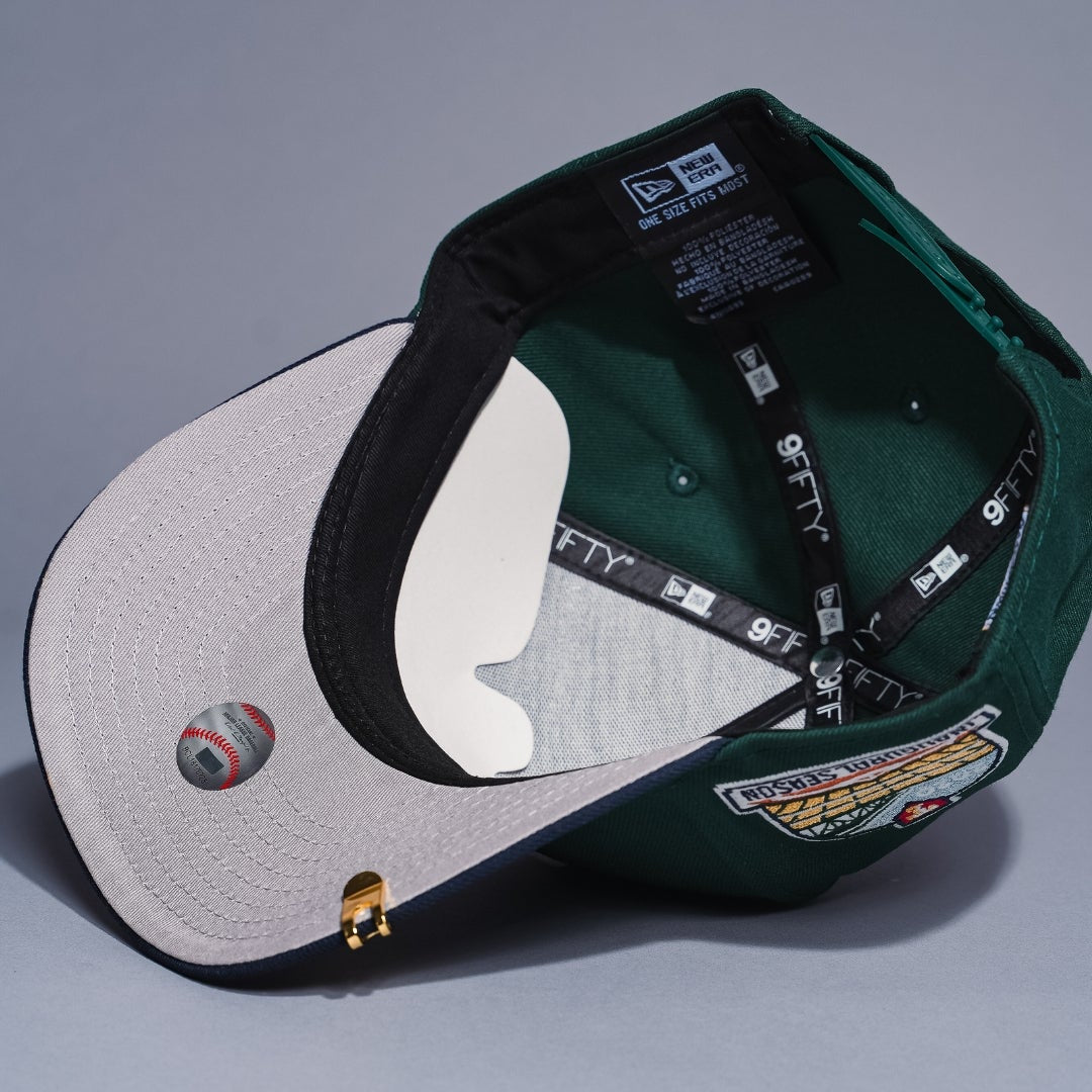NEW ERA 9FIFTY A-FRAME FOREST GREEN/NAVY TEXAS RANGERS SNAPBACK W/ 2020 INAUGURAL SEASON SIDE PATCH