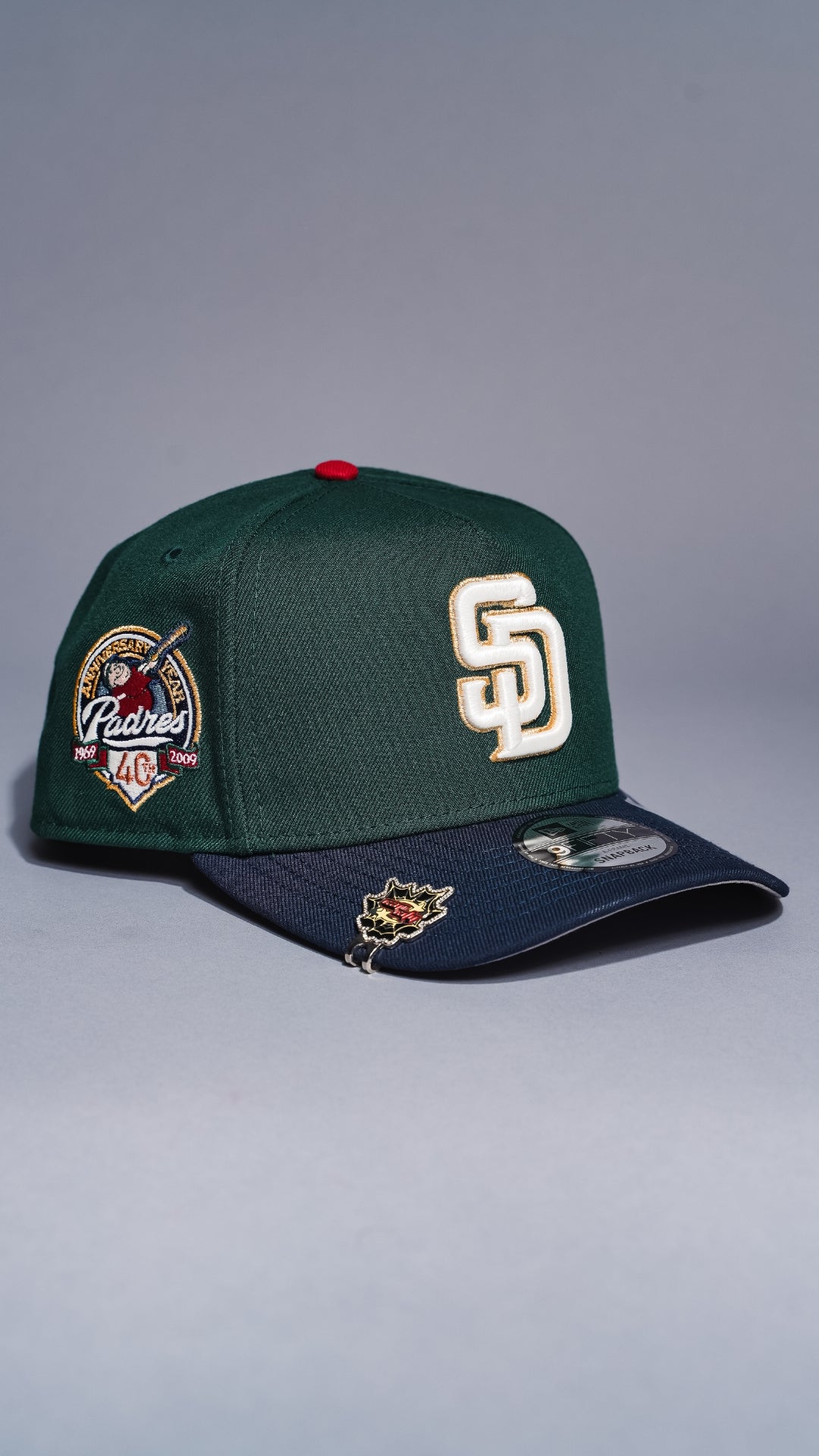 NEW ERA 9FIFTY A-FRAME FOREST GREEN/NAVY SAN DIEGO PADRES SNAPBACK W/ 40TH ANNIVERSARY SIDE PATCH