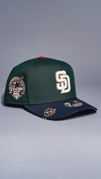 NEW ERA 9FIFTY A-FRAME FOREST GREEN/NAVY SAN DIEGO PADRES SNAPBACK W/ 40TH ANNIVERSARY SIDE PATCH