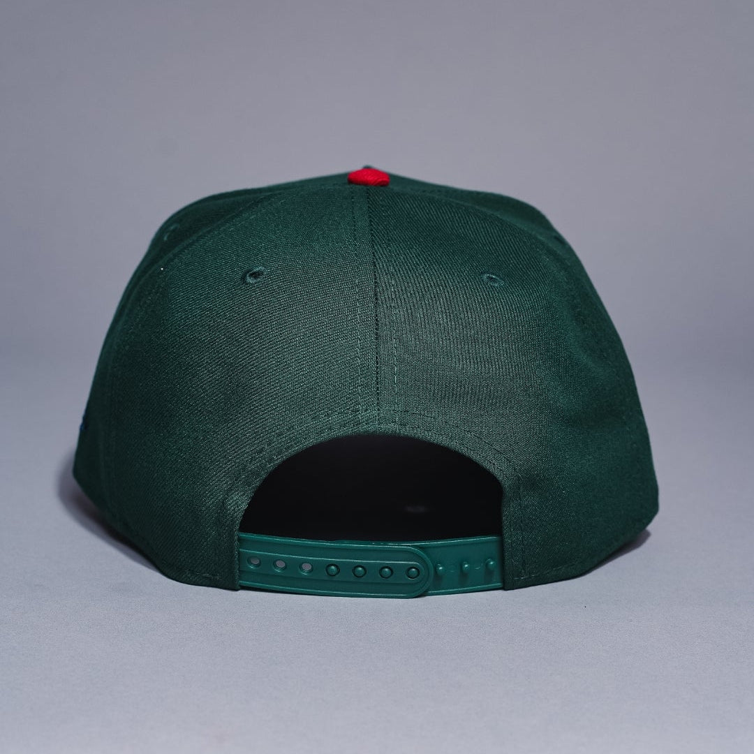 NEW ERA 9FIFTY A-FRAME FOREST GREEN/NAVY SAN DIEGO PADRES SNAPBACK W/ 40TH ANNIVERSARY SIDE PATCH