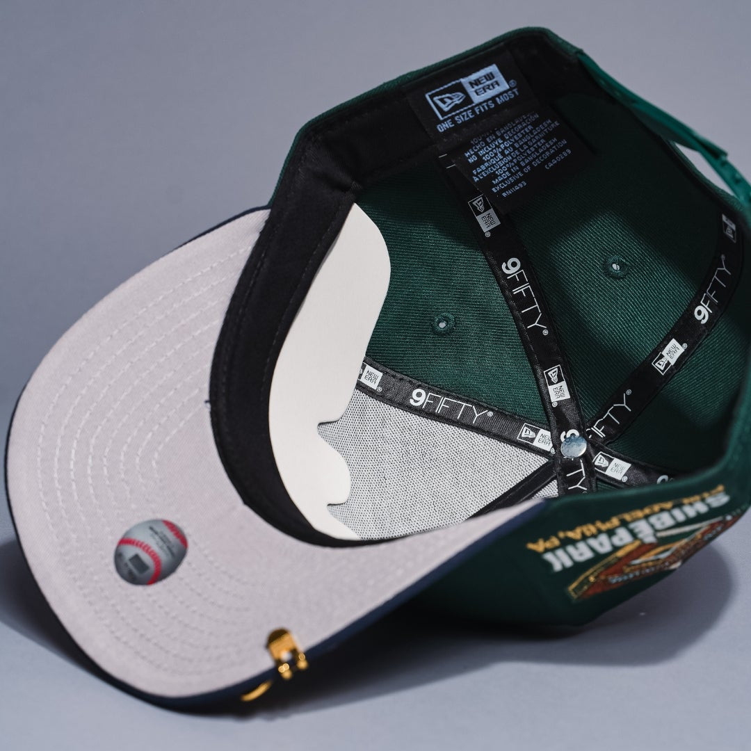 NEW ERA 9FIFTY A-FRAME FOREST GREEN/NAVY PHILADELPHIA PHILLIES SNAPBACK W/ SHIBE PARK SIDE PATCH