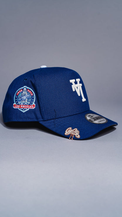 NEW ERA 9FIFTY A-FRAME BLUE UPSIDE DOWN LOS ANGELES DODGERS SNAPBACK W/ 60TH ANNIVERSARY SIDE PATCH