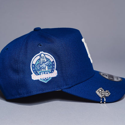 NEW ERA 9FIFTY A-FRAME BLUE LOS ANGELES DODGERS SNAPBACK W/ HEART + 60TH ANNIVERSARY SIDE PATCH