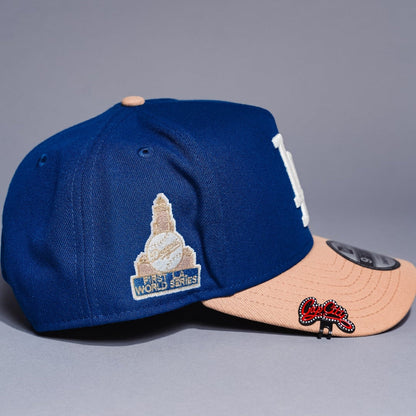 NEW ERA 9FIFTY A-FRAME DARK BLUE/BEIGE LOS ANGELES DODGERS W/ HEART + FIRST WORLD SERIES SIDE PATCH