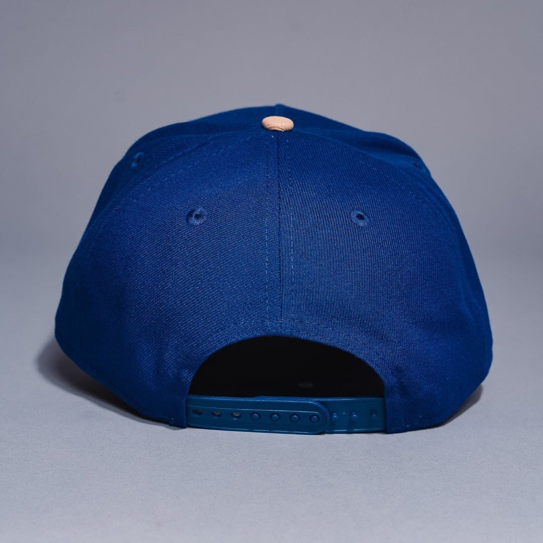 NEW ERA 9FIFTY A-FRAME DARK BLUE/BEIGE LOS ANGELES DODGERS W/ HEART + FIRST WORLD SERIES SIDE PATCH