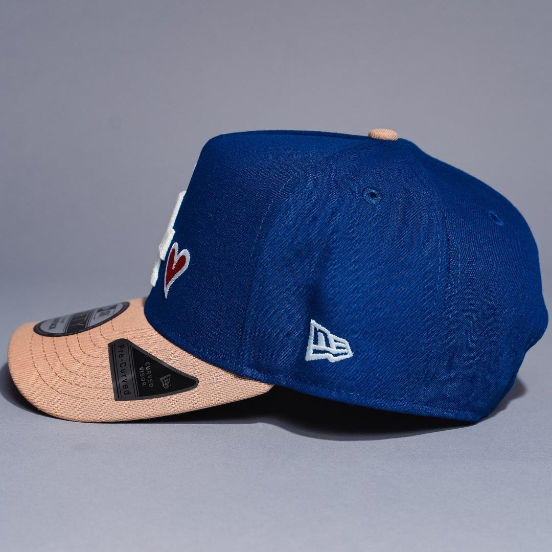 NEW ERA 9FIFTY A-FRAME DARK BLUE/BEIGE LOS ANGELES DODGERS W/ HEART + FIRST WORLD SERIES SIDE PATCH