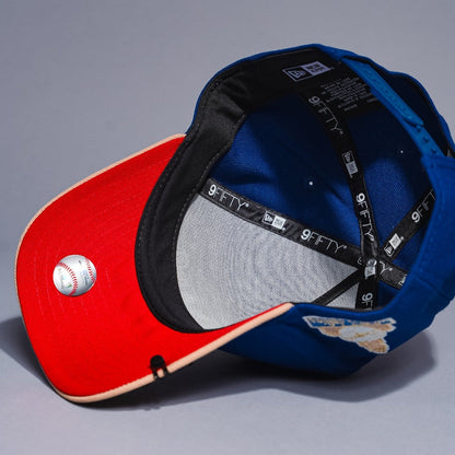 NEW ERA 9FIFTY A-FRAME DARK BLUE/BEIGE LOS ANGELES DODGERS W/ HEART + FIRST WORLD SERIES SIDE PATCH