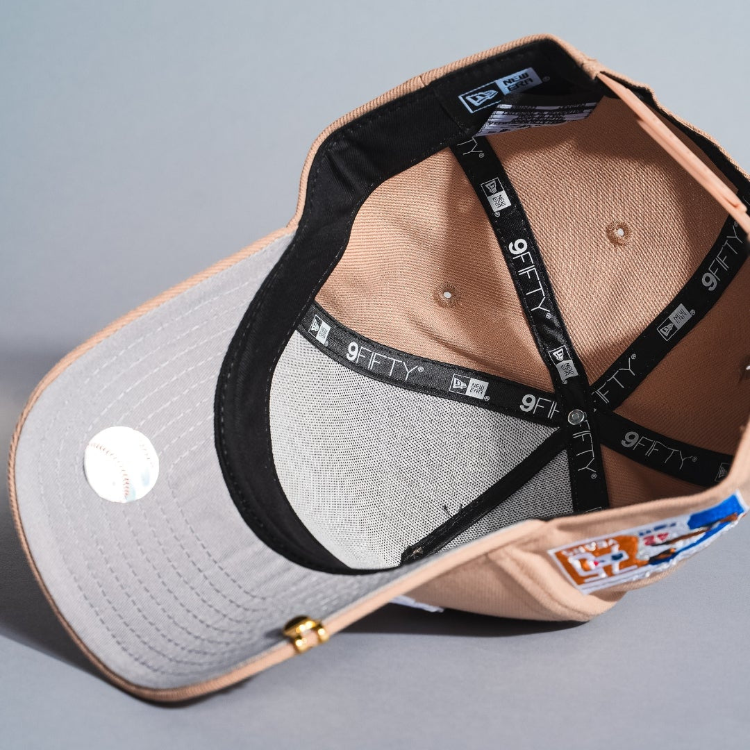 NEW ERA 9FIFTY A-FRAME LIGHT KHAKI LOS ANGELES DODGERS 1958 MLB SCRIPT SNAPBACK W/ JACKIE ROBINSON SIDE PATCH