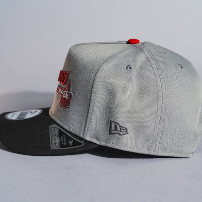 NEW ERA 9FIFTY A-FRAME GREY/BLACK ATLANTA BRAVES SCRIPT SNAPBACK W/ TURNER FIELD SIDE PATCH