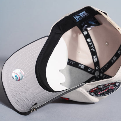 NEW ERA 9FIFTY A-FRAME SMOKE GREY ATLANTA BRAVES SCRIPT SNAPBACK W/ 2017 INAUGURAL SEASON SIDE PATCH