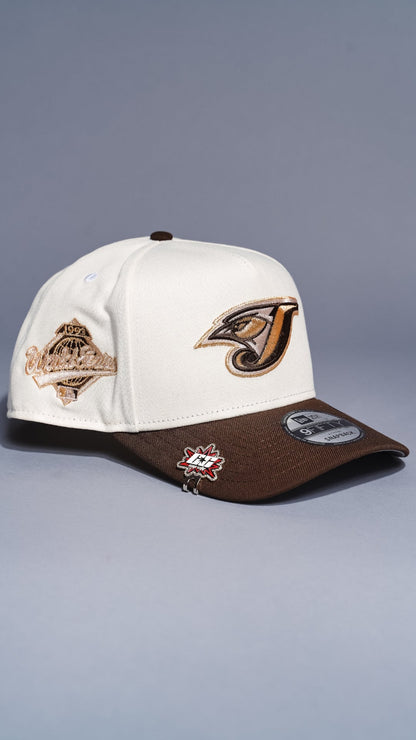 NEW ERA 9FIFTY A-FRAME CHROME/BROWN TORONTO BLUE JAYS W/ WORLD SERIES SIDE PATCH