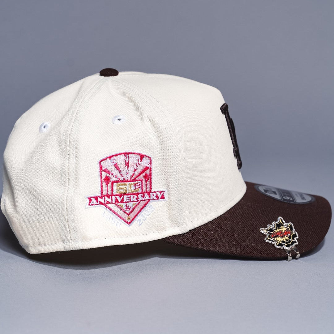 NEW ERA 9FIFTY A-FRAME CHROME/BROWN LOS ANGELES DODGERS W/ 50TH ANNIVERSARY SIDE PATCH