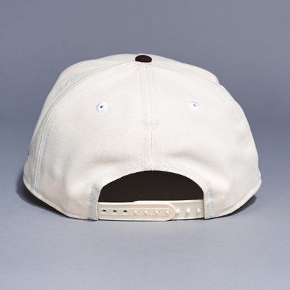 NEW ERA 9FIFTY A-FRAME CHROME/BROWN LOS ANGELES DODGERS W/ 50TH ANNIVERSARY SIDE PATCH