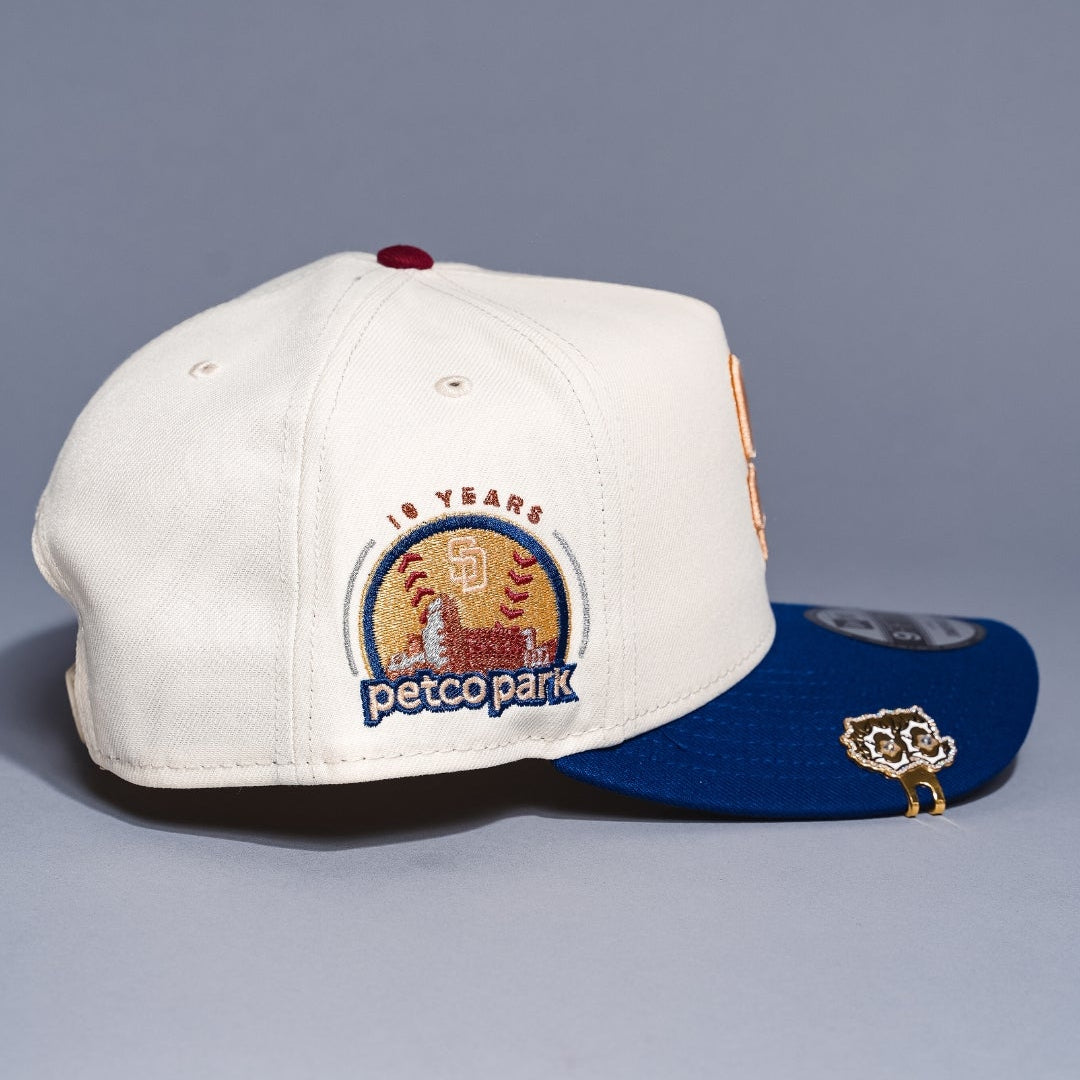 NEW ERA 9FIFTY A-FRAME CHROME/BLUE SAN DIEGO PADRES SNAPBACK W/ PETCO PARK SIDE PATCH