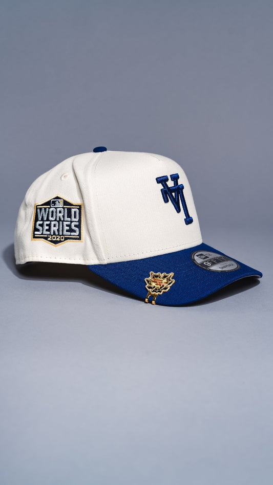 NEW ERA 9FIFTY A-FRAME CHROME/BLUE UPSIDE DOWN LOS ANGELES DODGERS W/ 2020 WORLD SERIES SIDE PATCH
