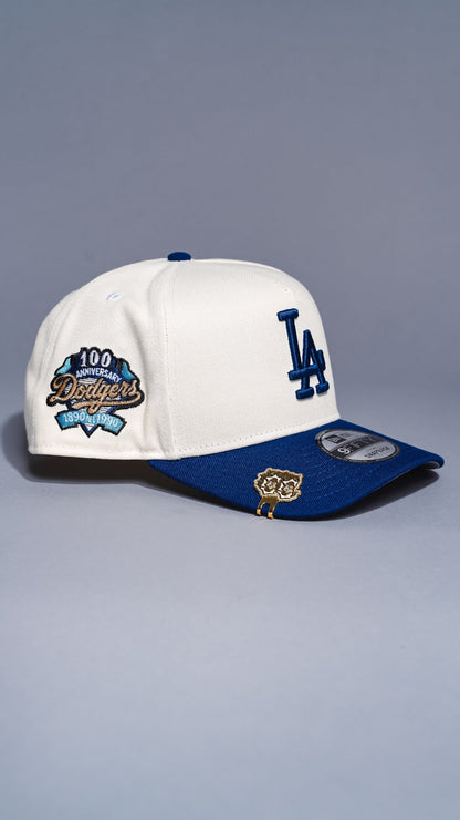 NEW ERA 9FIFTY A-FRAME CHROME/BLUE LOS ANGELES DODGERS W/ 100TH ANNIVERSARY SIDE PATCH