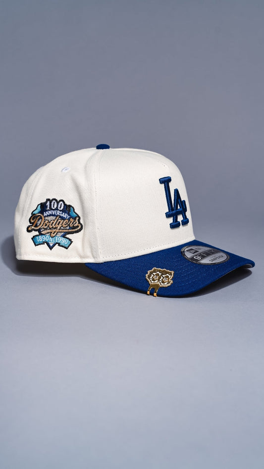 NEW ERA 9FIFTY A-FRAME CHROME/BLUE LOS ANGELES DODGERS W/ 100TH ANNIVERSARY SIDE PATCH