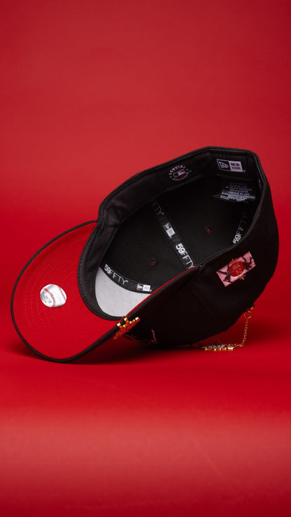 NEW ERA EXCLUSIVE 59FIFTY BLACK LOS ANGELES DODGERS W/ EMBROIDERY + JAPANESE FLAG SIDE PATCH