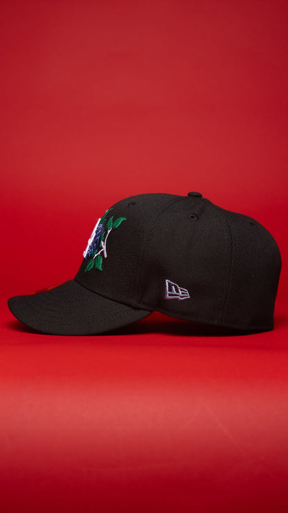 NEW ERA EXCLUSIVE 59FIFTY BLACK LOS ANGELES DODGERS W/ BLUE ROSE + DODGER STADIUM SIDE PATCH