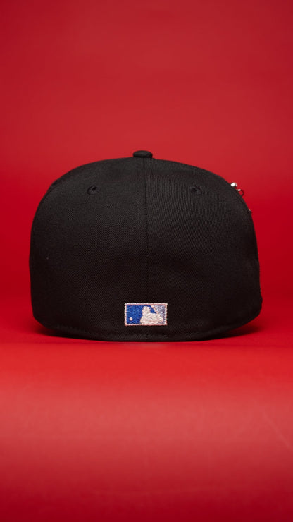 NEW ERA EXCLUSIVE 59FIFTY BLACK LOS ANGELES DODGERS W/ BLUE ROSE + DODGER STADIUM SIDE PATCH