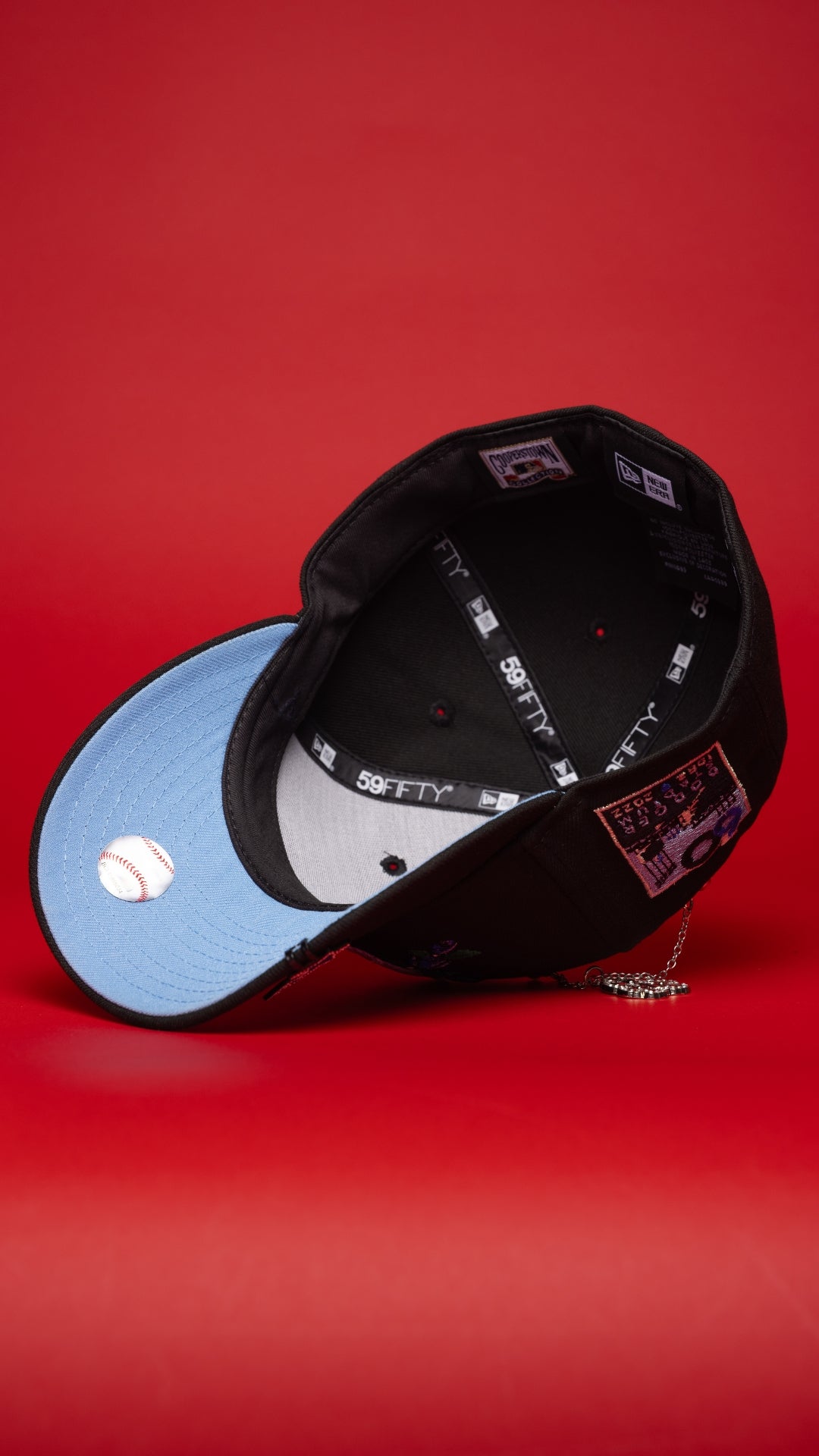 NEW ERA EXCLUSIVE 59FIFTY BLACK LOS ANGELES DODGERS W/ BLUE ROSE + DODGER STADIUM SIDE PATCH