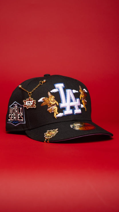 NEW ERA EXCLUSIVE 59FIFTY BLACK LOS ANGELES DODGERS "CITY OF ANGELS" W/ 2020 WORLD SERIES SIDE PATCH