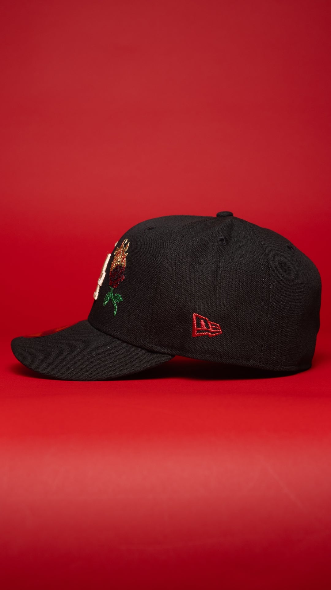 NEW ERA EXCLUSIVE 59FIFTY BLACK LOS ANGELES DODGERS W/ BURNT ROSES + FERNANDO VALENZUELA SIDE PATCH
