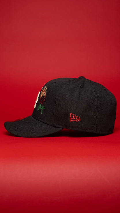 NEW ERA EXCLUSIVE 59FIFTY BLACK LOS ANGELES DODGERS W/ BURNT ROSES + FERNANDO VALENZUELA SIDE PATCH