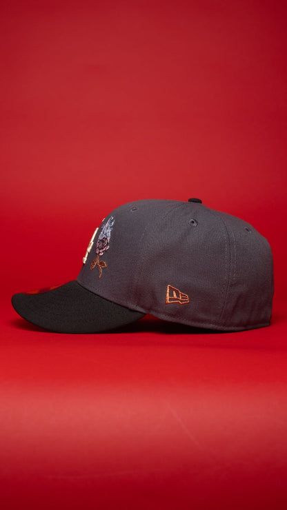 NEW ERA EXCLUSIVE 59FIFTY GREY/BLACK LOS ANGELES DODGERS W/ BURNT ROSES + SHOHEI OHTANI SIDE PATCH