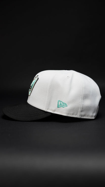 NEW ERA EXCLUSIVE 9FIFTY PEARL WHITE/BLACK ANAHEIM ANGELS SNAPBACK W/ 50TH ANNIVERSARY SIDE PATCH