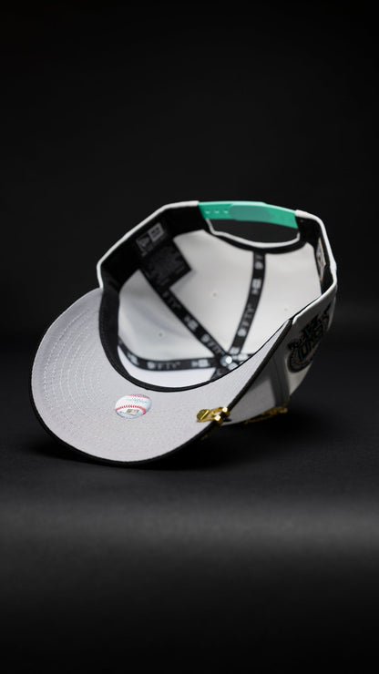 NEW ERA EXCLUSIVE 9FIFTY PEARL WHITE/BLACK ANAHEIM ANGELS SNAPBACK W/ 50TH ANNIVERSARY SIDE PATCH