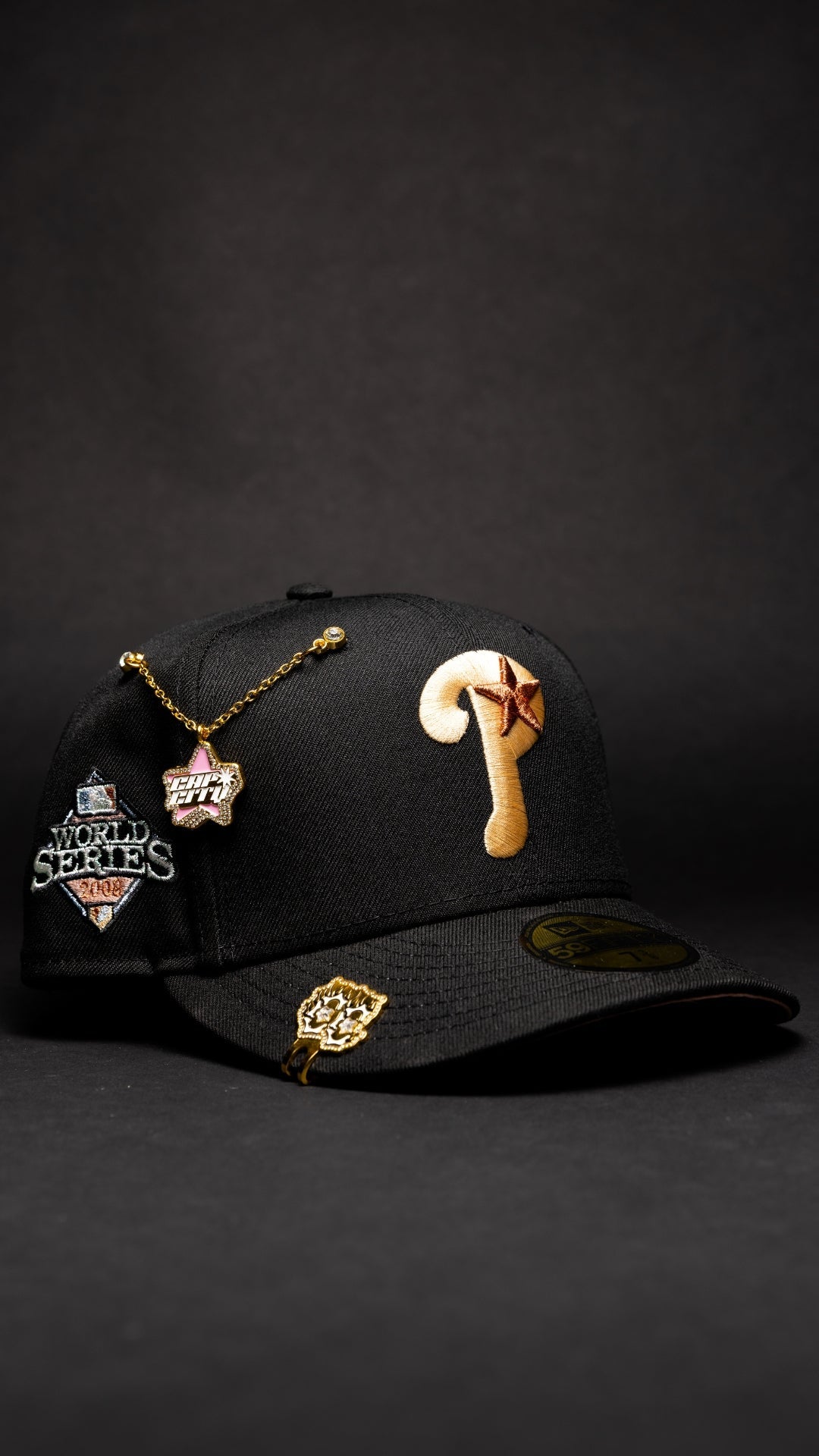NEW ERA EXCLUSIVE 59FIFTY BLACK PHILADELPHIA PHILLIES W/ WORLD SERIES SIDE PATCH