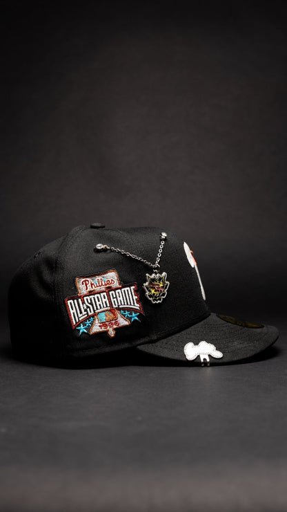 NEW ERA EXCLUSIVE 59FIFTY BLACK PHILADELPHIA PHILLIES W/ 1996 ALL STAR GAME SIDE PATCH