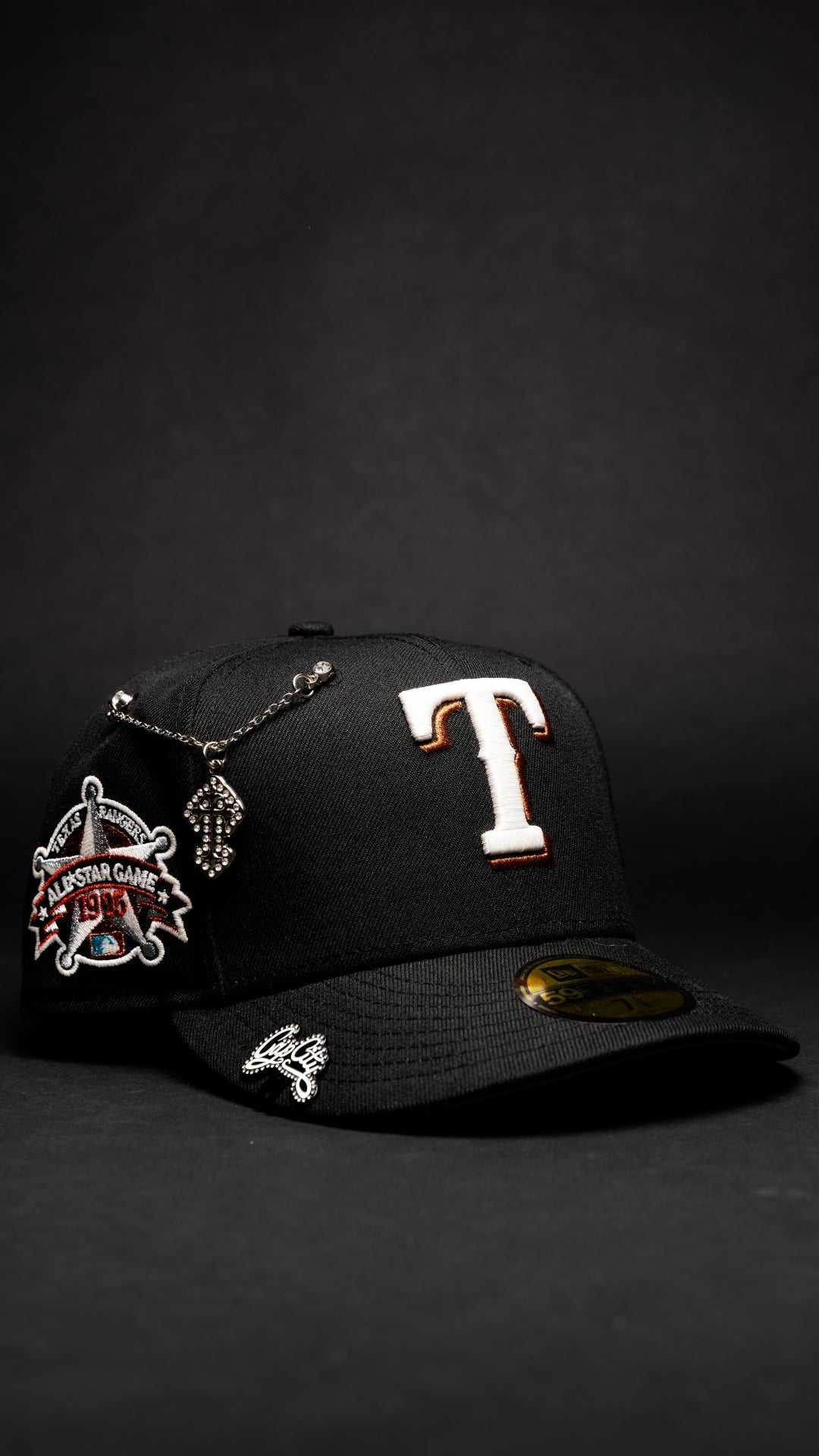 NEW ERA EXCLUSIVE 59FIFTY BLACK TEXAS RANGERS W/ ALL STAR GAME SIDE PATCH