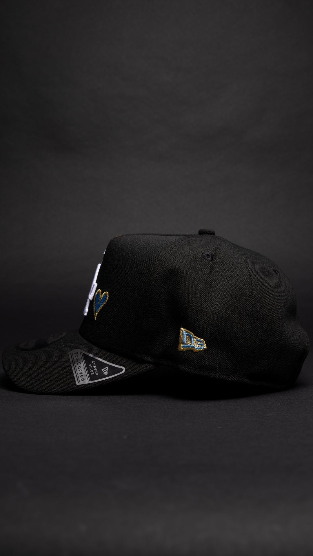 NEW ERA 9FIFTY A-FRAME BLACK LOS ANGELES DODGERS SNAPBACK W/ ICY HEART + 50TH ANNIVERSARY SIDE PATCH