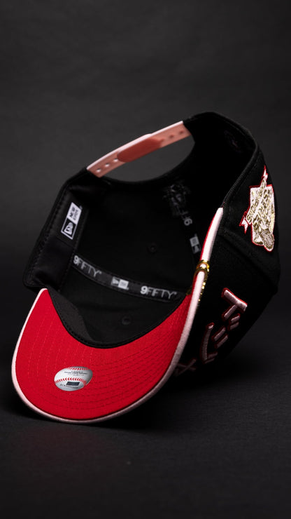 NEW ERA 9FIFTY A-FRAME BLACK/PINK LOS ANGELES DODGERS JAPANESE SCRIPT W/ WORLD SERIES CHAMPIONS SIDE PATCH