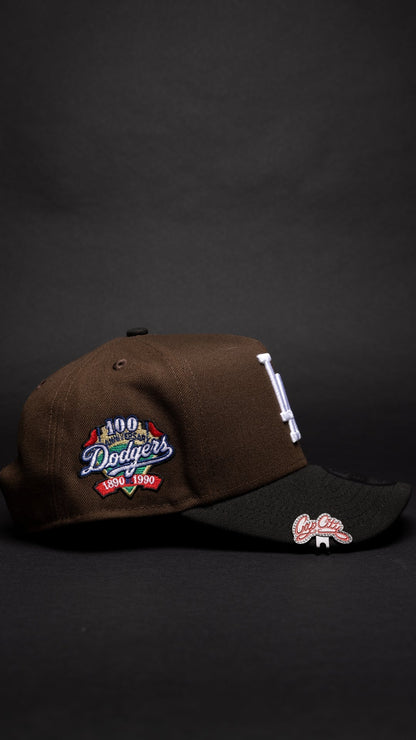 NEW ERA 9FIFTY A-FRAME BROWN/BLACK LOS ANGELES DODGERS W/ RED HEART + 100TH ANNIVERSARY SIDE PATCH