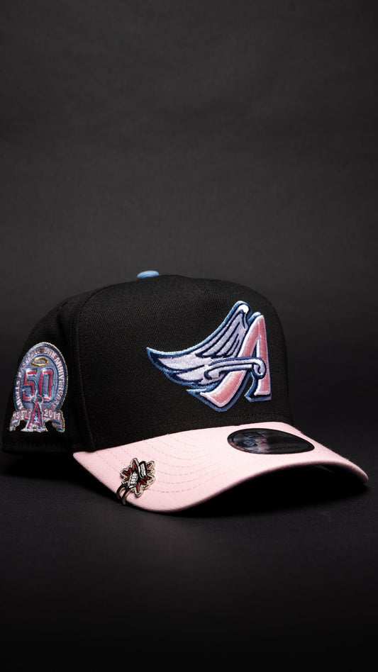 NEW ERA 9FIFTY A-FRAME BLACK/PINK ANAHEIM ANGELS W/ 50TH ANNIVERSARY SIDE PATCH