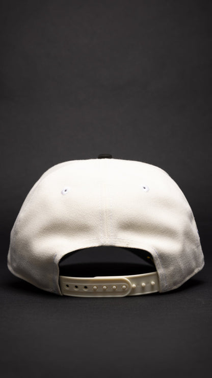 NEW ERA 9FIFTY A-FRAME CHROME/BLACK LOS ANGELES DODGERS SNAPBACK W/ HEART + 50TH ANNIVERSARY SIDE PATCH