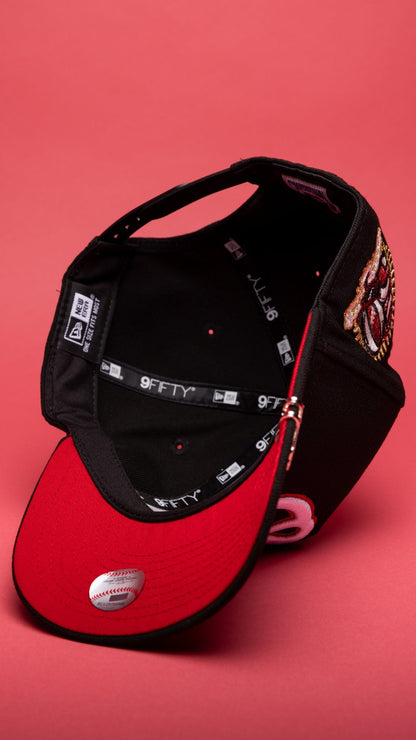 NEW ERA 9FIFTY A-FRAME BLACK BALTIMORE ORIOLES SNAPBACK W/ 50TH ANNIVERSARY SIDE PATCH