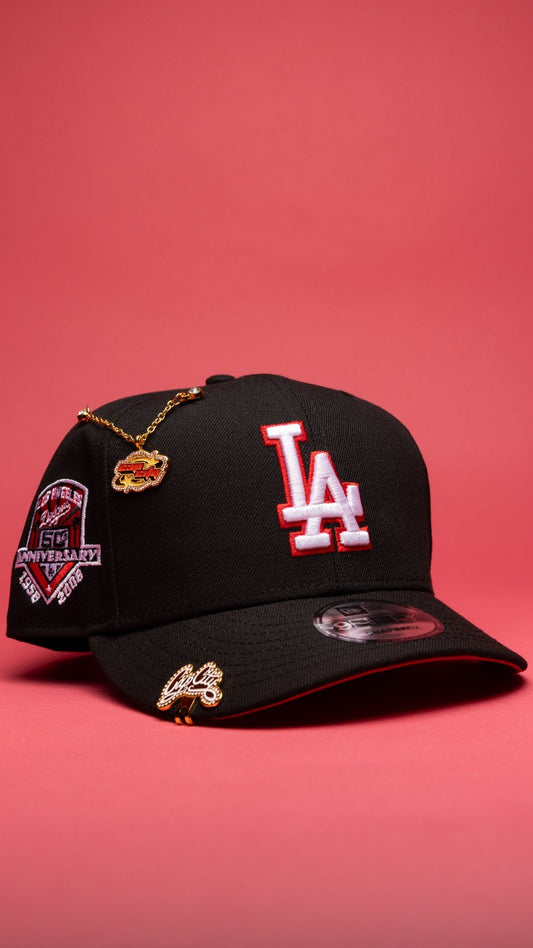 NEW ERA EXCLUSIVE 9FIFTY BLACK LOS ANGELES DODGERS SNAPBACK W/ 50TH ANNIVERSARY SIDE PATCH