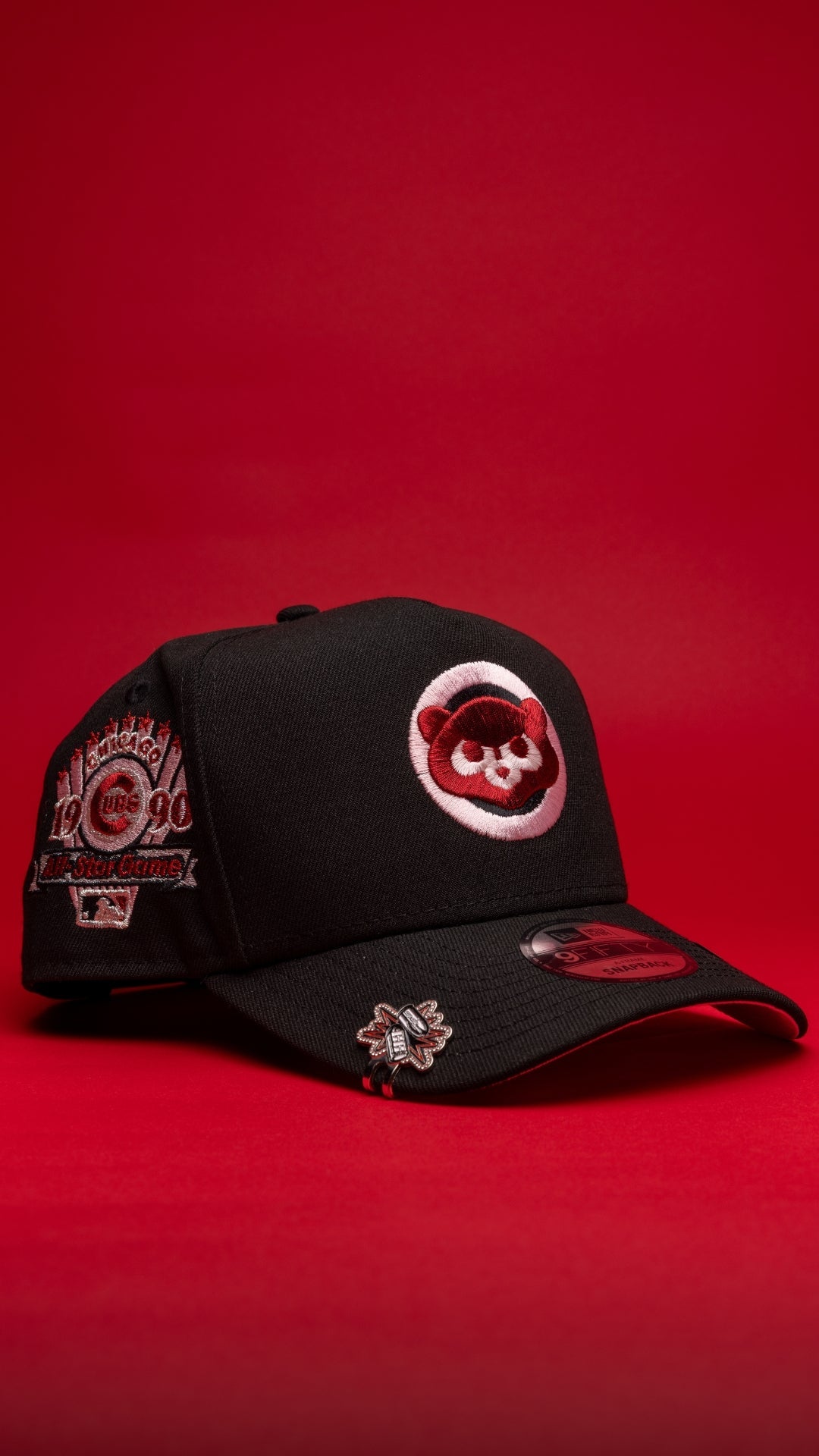 NEW ERA 9FIFTY A-FRAME BLACK CHICAGO CUBS SNAPBACK W/ 1990 ALL STAR GAME SIDE PATCH