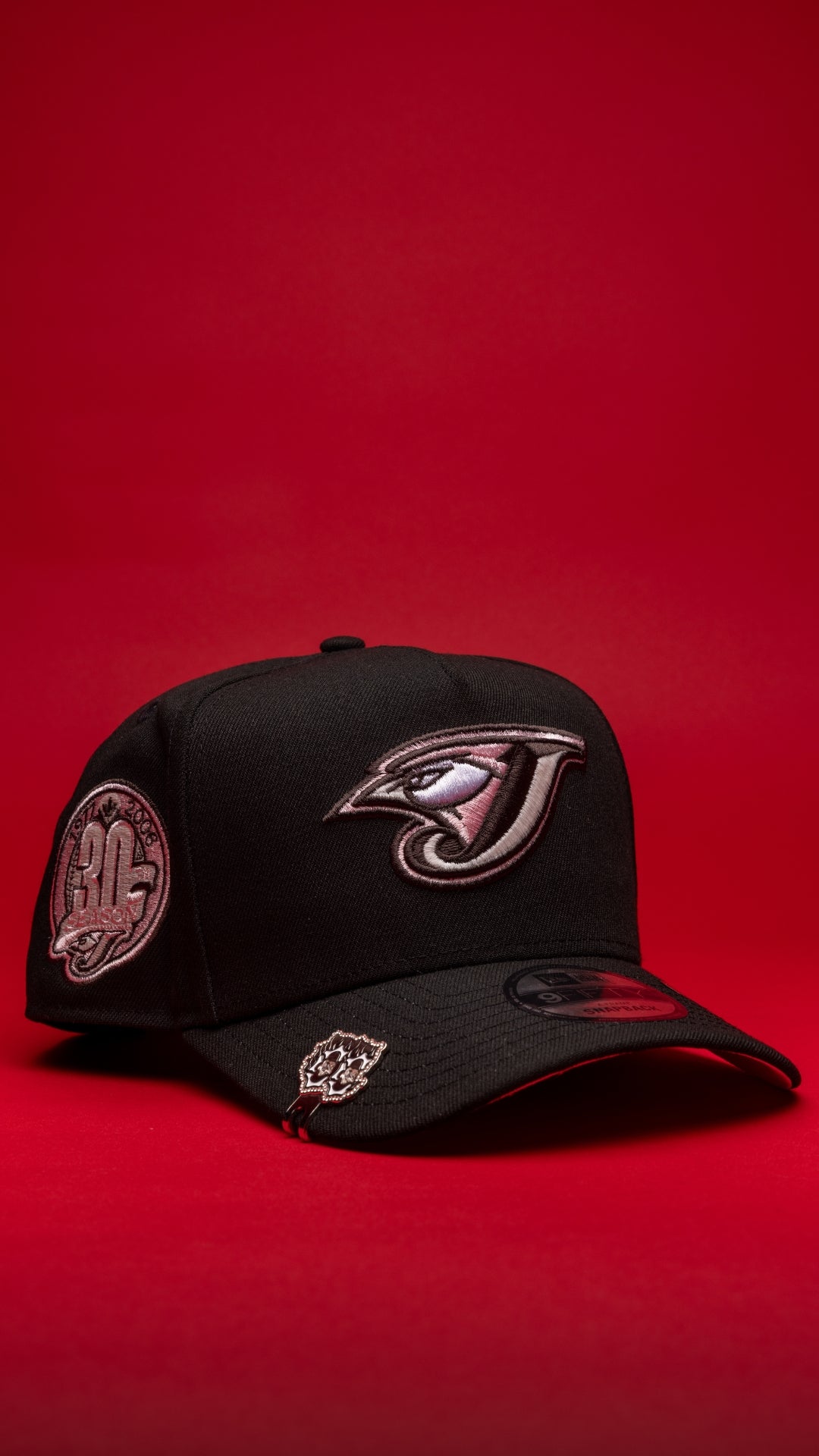 NEW ERA 9FIFTY A-FRAME BLACK TORONTO BLUE JAYS SNAPBACK W/ 30TH ANNIVERSARY SIDE PATCH