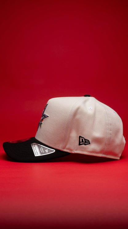 NEW ERA 9FIFTY A-FRAME CHROME/BLACK HOUSTON ASTROS SNAPBACK W/ RED ROSES + 35TH ANNIVERSARY SIDE PATCH
