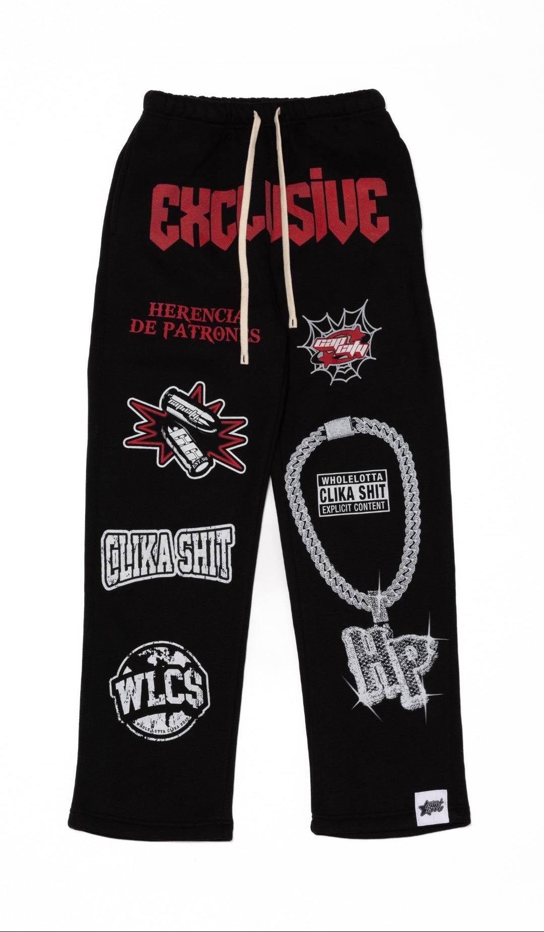 NEW* HERENCIA DE PATRONES x CAP CITY BLACK/RED "WHOLE LOTTA CLIKA SHI" SWEATS
