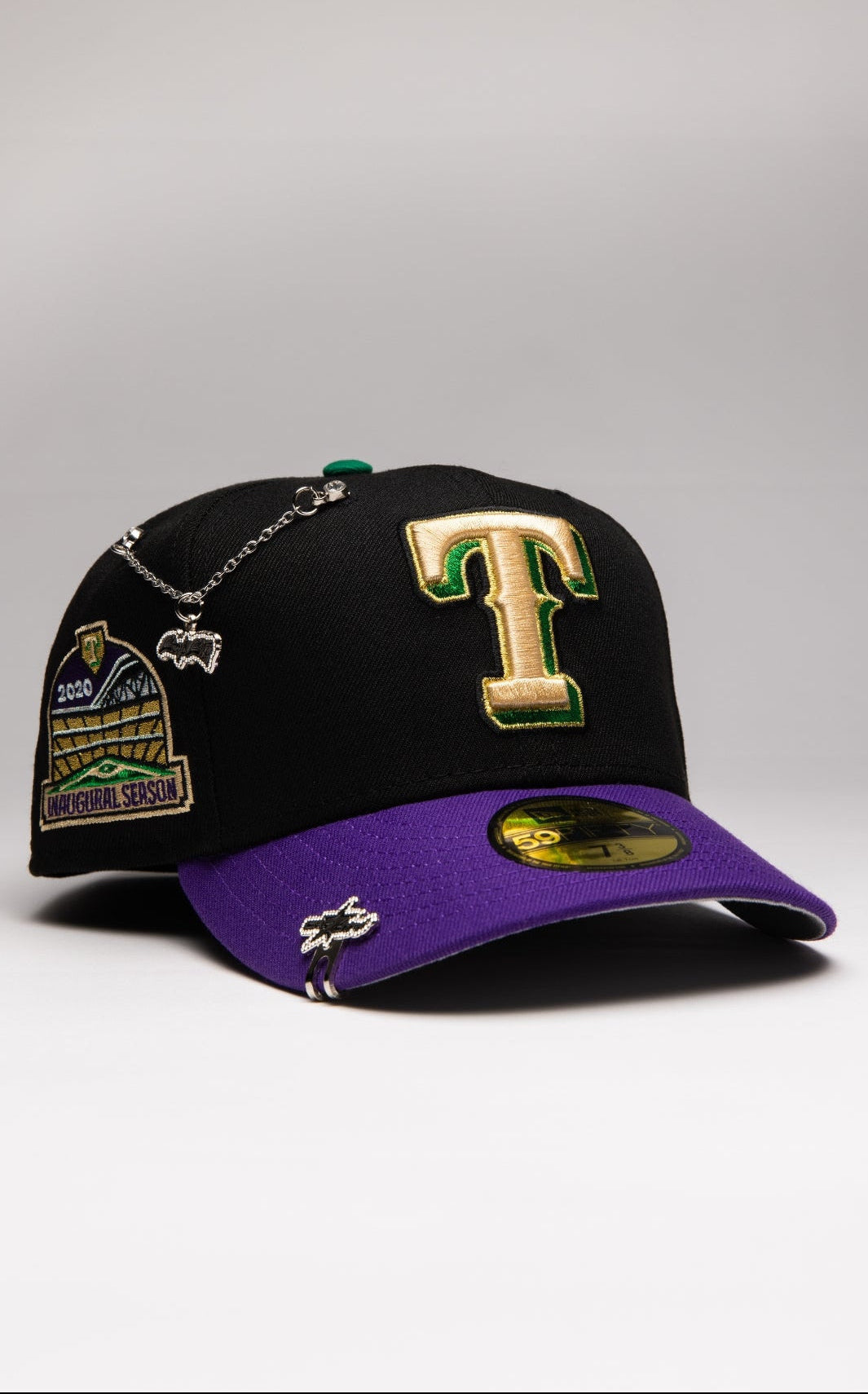 NEW ERA EXCLUSIVE 59FIFTY BLACK/PURPLE TEXAS RANGERS W/ INAUGURAL SEASON SIDE PATCH