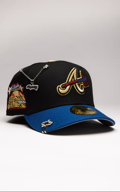 NEW ERA EXCLUSIVE 59FIFTY BLACK/NAVY ATLANTA BRAVES W/ 2000 ALL STAR GAME SIDE PATCH