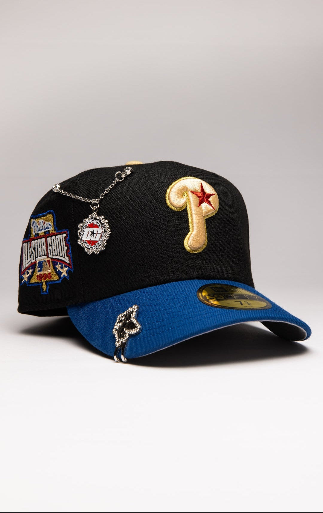 NEW ERA EXCLUSIVE 59FIFTY BLACK/NAVY PHILADELPHIA PHILLIES W/ 1996 ALL STAR GAME SIDE PATCH