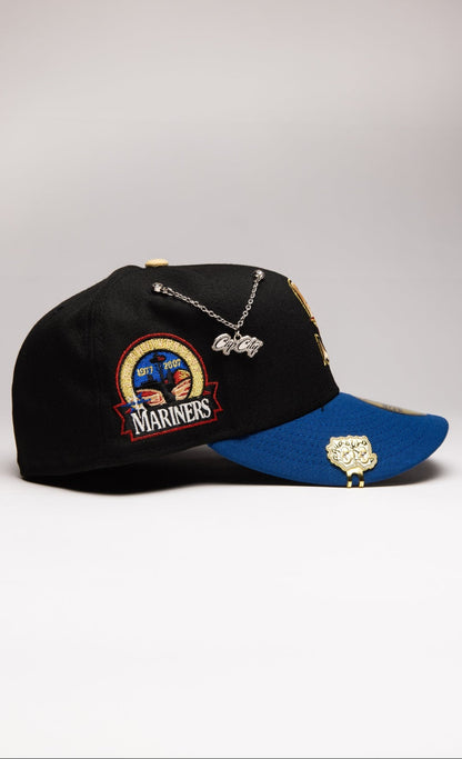 NEW ERA EXCLUSIVE 59FIFTY BLACK/NAVY SEATTLE MARINERS W/ ANNIVERSARY SIDE PATCH