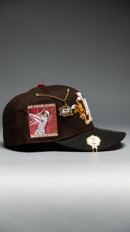 NEW ERA EXCLUSIVE 59FIFTY DARK BROWN/BLACK LOS ANGELES DODGERS "CITY OF ANGELS" W/ SHOHEI OHTANI 50-50 CLUB SIDE PATCH